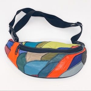 Multicolor soft leather patchwork zigzag stitching rare fanny waist pack